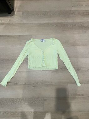 Princess Polly Pastel Green Cropped Long-Sleeve Button Top